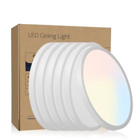 6PK 12 In. LED Flush Mount Ceiling Light Fixture - 2880 Lumens, 5 CCT 2700K-3500K-40000K-5000K-6500K, Round Color Selectable Panel Light, Dimmable, Su