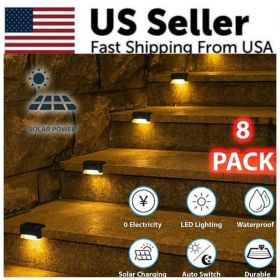 8 Pack New Solar Deck Lights Outdoor Waterproof LED Steps Lamps For Stairs Fence