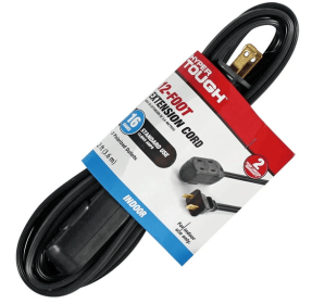 Hyper Tough 12FT 16AWG 2 Prong Black Indoor Household Extension Cord, 13 amps