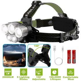 20000 Lumen LED Headlight 6 Modes Headlamp