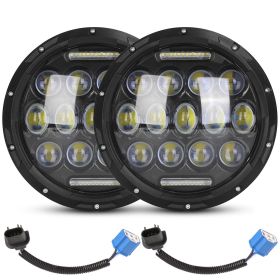 2Pcs 7In 75W Round LED Headlight for Jeep Wrangler TJ JK CJ