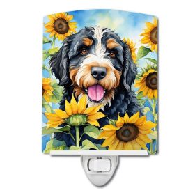 NEW Bernedoodle in Sunflowers Ceramic Night Light Compact