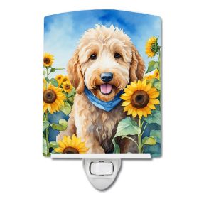 NEW Goldendoodle in Sunflowers Ceramic Night Light Compact