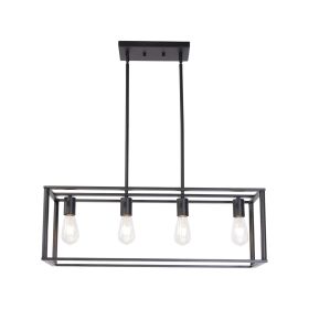 Pendant Lighting 4 Light Industrial Vintage Open Frame Rectangle Chandeliers