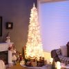 7 Feet Pre-Lit Snow Flocked Hinged Pencil Christmas Tree