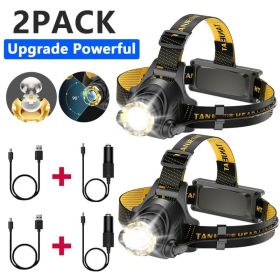 LED Headlamp Rechargeable Head Torch Zoom Headlight Lamp Powerful Flashlight Fishling Driving Camping Light With 3 Modes Work Light (Option: 2PACK)