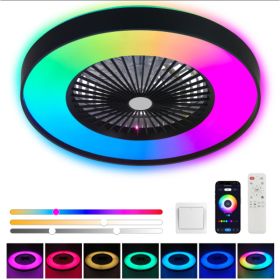 23 Inch Black Smart Ceiling Fan Light RGB Dimmable App and Remote Control Modern Ceiling Fan (Option: Black)