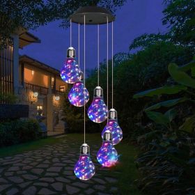 Colorful LED Solar Wind Chimes 21.6inch Light Bulb Shape Mobile Hanging Wind Chime Outdoor Waterproof Decorative Solar Powered Lights For Porch Deck G (Option: 1PCS)