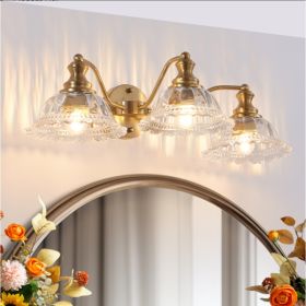 24 Inch 3-Light Vintage Bathroom Wall Sconce - Elegant Golden Metal And Glass Lampshade Vanity Light Fixture For Bathroom, Hallway, Or Bedroom Bulb No (Option: Gold)