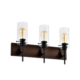 3-Light Matte Black Wood Color Bathroom Light Fixtures, Modern Vanity Lights With Glass Shade, Vintage Light Fixture Bathroom Over Mirror Wall Lights (Option: Matte Black)