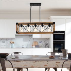 32 Inch Walnut Industrial Farmhouse 5 Light Pendant Chandelier (Option: Walnut and black)