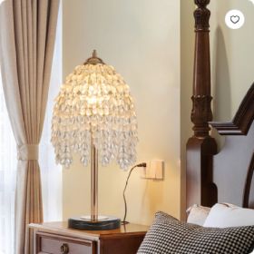 19 Inch Height Elegant Crystal Table Lamp Vintage Waterfall Design With Teardrop Grape Crystal Bead String Shades And Marble Textured Base For Living (Option: Gold)