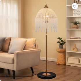 3-Light Elegant Crystal Floor Lamp Vintage Waterfall Design With Cascading Crystal Beads And Marble Texture Base For Living Room, Bedroom, Or Office D (Option: Gold)