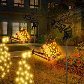 Solar Garden Lights Outdoor Decoration,Flower-shaped Lights Metal Solar Watering Can Lights Outdoor Waterproof, Small Patio Light Yard Lawn Pathway De (Option: 2Pcs)