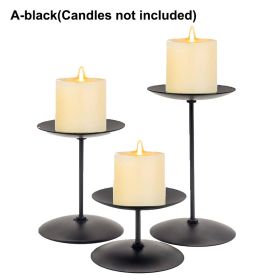 3Pcs Metal Candle Holders Iron Pillar (Color: A-black, Ships From: CN)