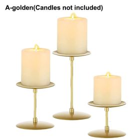 3Pcs Metal Candle Holders Iron Pillar (Color: A-golden, Ships From: CN)