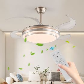 42 Inch 3 Tiers Design Modern LED Ceiling Fan with Light and Remote Control, Retractable Blades, Adjustable 6-Speed (Material: ABS,Iron, Color: Brushed Nickel)