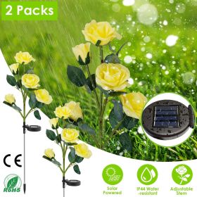 2Pcs Solar Powered Lights Outdoor Rose Flower (Color: Yellow)