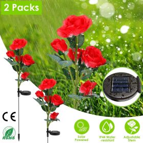 2Pcs Solar Powered Lights Outdoor Rose Flower (Color: Red)