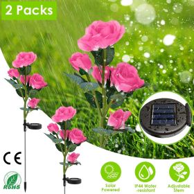 2Pcs Solar Powered Lights Outdoor Rose Flower (Color: Pink)