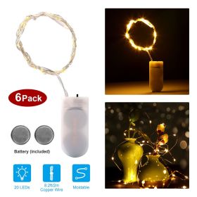 6 Pack LED String Lights 6.56ft 20 LEDs (Light color: WARM WHITE)