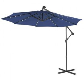 10 Feet Patio Solar Powered Cantilever Umbrella (Color: Navy)