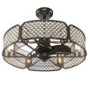 30 Inch Caged Ceiling Fan With Light Crystal Lampshade