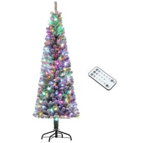 Pre-Lit Pencil Christmas Tree (Color: Green, size: 6ft)
