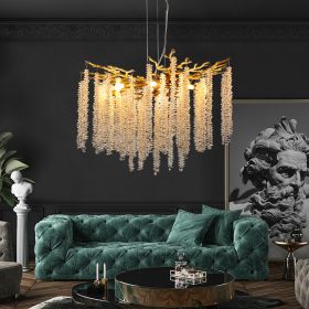 23.6-inch Modern Golden Pendant Light with Cascading Crystal Strands (Color: as Pic)