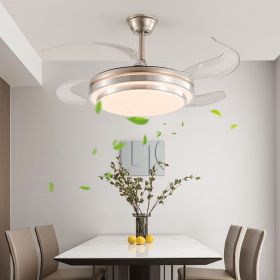 42 Inch 3 Tiers Design Modern LED Ceiling Fan with Light and Remote Control, Retractable Blades, Adjustable 6-Speed (Material: Iron, Color: Chrome)