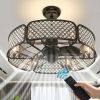 30 Inch Caged Ceiling Fan With Light Crystal Lampshade