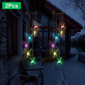 LED Solar Hummingbird Wind Chime Solar String Lights 6 LEDs Color-Changing IP65 Waterproof Decorative Lamp Lighting for Home Garden Fence Party (Option: 2Pc)