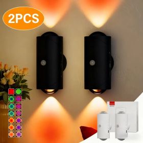LED Motion Sensor Night Light, 7 Colors Rechargeable Battery Stair Light, Wireless Magnetic Wall Lamp, Cordless LED Wall Night Lights For Steps, Bedro (Option: Black2PCS)